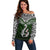 Aotearoa New Zealand Off Shoulder Sweater Silver Fern and Matau with Maori Tribal Green Style LT03 Women Green - Polynesian Pride