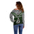 Aotearoa New Zealand Off Shoulder Sweater Silver Fern and Matau with Maori Tribal Green Style LT03 - Polynesian Pride