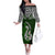 Aotearoa New Zealand Off The Shoulder Long Sleeve Dress Silver Fern and Matau with Maori Tribal Green Style LT03 Women Green - Polynesian Pride