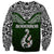 Aotearoa New Zealand Sweatshirt Silver Fern and Matau with Maori Tribal Green Style LT03 - Polynesian Pride