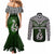 Custom Aotearoa New Zealand Couples Matching Mermaid Dress and Long Sleeve Button Shirts Silver Fern and Matau with Maori Tribal Green Style LT03 - Polynesian Pride