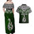 Custom Aotearoa New Zealand Couples Matching Off Shoulder Maxi Dress and Hawaiian Shirt Silver Fern and Matau with Maori Tribal Green Style LT03 - Polynesian Pride