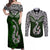 Custom Aotearoa New Zealand Couples Matching Off Shoulder Maxi Dress and Long Sleeve Button Shirts Silver Fern and Matau with Maori Tribal Green Style LT03 Green - Polynesian Pride