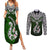 Custom Aotearoa New Zealand Couples Matching Summer Maxi Dress and Long Sleeve Button Shirts Silver Fern and Matau with Maori Tribal Green Style LT03 Green - Polynesian Pride