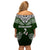 Custom Aotearoa New Zealand Off Shoulder Short Dress Silver Fern and Matau with Maori Tribal Green Style LT03 - Polynesian Pride