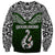 Custom Aotearoa New Zealand Sweatshirt Silver Fern and Matau with Maori Tribal Green Style LT03 - Polynesian Pride