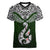 Custom Aotearoa New Zealand Women V Neck T Shirt Silver Fern and Matau with Maori Tribal Green Style LT03 Female Green - Polynesian Pride