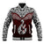 Aotearoa New Zealand Baseball Jacket Silver Fern and Matau with Maori Tribal Red Style LT03 Unisex Red - Polynesian Pride