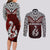 Aotearoa New Zealand Couples Matching Long Sleeve Bodycon Dress and Long Sleeve Button Shirts Silver Fern and Matau with Maori Tribal Red Style LT03 - Polynesian Pride