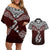 Aotearoa New Zealand Couples Matching Off Shoulder Short Dress and Hawaiian Shirt Silver Fern and Matau with Maori Tribal Red Style LT03 Red - Polynesian Pride