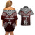 Aotearoa New Zealand Couples Matching Off Shoulder Short Dress and Hawaiian Shirt Silver Fern and Matau with Maori Tribal Red Style LT03 - Polynesian Pride