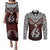 Aotearoa New Zealand Couples Matching Puletasi Dress and Long Sleeve Button Shirts Silver Fern and Matau with Maori Tribal Red Style LT03 Red - Polynesian Pride