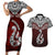 Aotearoa New Zealand Couples Matching Short Sleeve Bodycon Dress and Hawaiian Shirt Silver Fern and Matau with Maori Tribal Red Style LT03 Red - Polynesian Pride