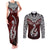 Aotearoa New Zealand Couples Matching Tank Maxi Dress and Long Sleeve Button Shirts Silver Fern and Matau with Maori Tribal Red Style LT03 Red - Polynesian Pride