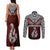 Aotearoa New Zealand Couples Matching Tank Maxi Dress and Long Sleeve Button Shirts Silver Fern and Matau with Maori Tribal Red Style LT03 - Polynesian Pride