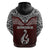 Aotearoa New Zealand Hoodie Silver Fern and Matau with Maori Tribal Red Style LT03 - Polynesian Pride