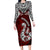 Aotearoa New Zealand Long Sleeve Bodycon Dress Silver Fern and Matau with Maori Tribal Red Style LT03 Long Dress Red - Polynesian Pride