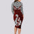 Aotearoa New Zealand Long Sleeve Bodycon Dress Silver Fern and Matau with Maori Tribal Red Style LT03 - Polynesian Pride