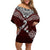 Aotearoa New Zealand Off Shoulder Short Dress Silver Fern and Matau with Maori Tribal Red Style LT03 Women Red - Polynesian Pride