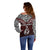 Aotearoa New Zealand Off Shoulder Sweater Silver Fern and Matau with Maori Tribal Red Style LT03 - Polynesian Pride