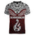 Aotearoa New Zealand Women V Neck T Shirt Silver Fern and Matau with Maori Tribal Red Style LT03 - Polynesian Pride