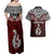 Custom Aotearoa New Zealand Couples Matching Off Shoulder Maxi Dress and Hawaiian Shirt Silver Fern and Matau with Maori Tribal Red Style LT03 - Polynesian Pride