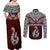 Custom Aotearoa New Zealand Couples Matching Off Shoulder Maxi Dress and Long Sleeve Button Shirts Silver Fern and Matau with Maori Tribal Red Style LT03 - Polynesian Pride