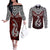 Custom Aotearoa New Zealand Couples Matching Off The Shoulder Long Sleeve Dress and Long Sleeve Button Shirts Silver Fern and Matau with Maori Tribal Red Style LT03 Red - Polynesian Pride