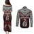 Custom Aotearoa New Zealand Couples Matching Puletasi Dress and Long Sleeve Button Shirts Silver Fern and Matau with Maori Tribal Red Style LT03 - Polynesian Pride