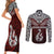 Custom Aotearoa New Zealand Couples Matching Short Sleeve Bodycon Dress and Long Sleeve Button Shirts Silver Fern and Matau with Maori Tribal Red Style LT03 - Polynesian Pride