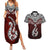 Custom Aotearoa New Zealand Couples Matching Summer Maxi Dress and Hawaiian Shirt Silver Fern and Matau with Maori Tribal Red Style LT03 Red - Polynesian Pride