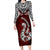 Custom Aotearoa New Zealand Long Sleeve Bodycon Dress Silver Fern and Matau with Maori Tribal Red Style LT03 Long Dress Red - Polynesian Pride