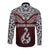 Custom Aotearoa New Zealand Long Sleeve Button Shirt Silver Fern and Matau with Maori Tribal Red Style LT03 - Polynesian Pride