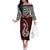 Custom Aotearoa New Zealand Off The Shoulder Long Sleeve Dress Silver Fern and Matau with Maori Tribal Red Style LT03 Women Red - Polynesian Pride