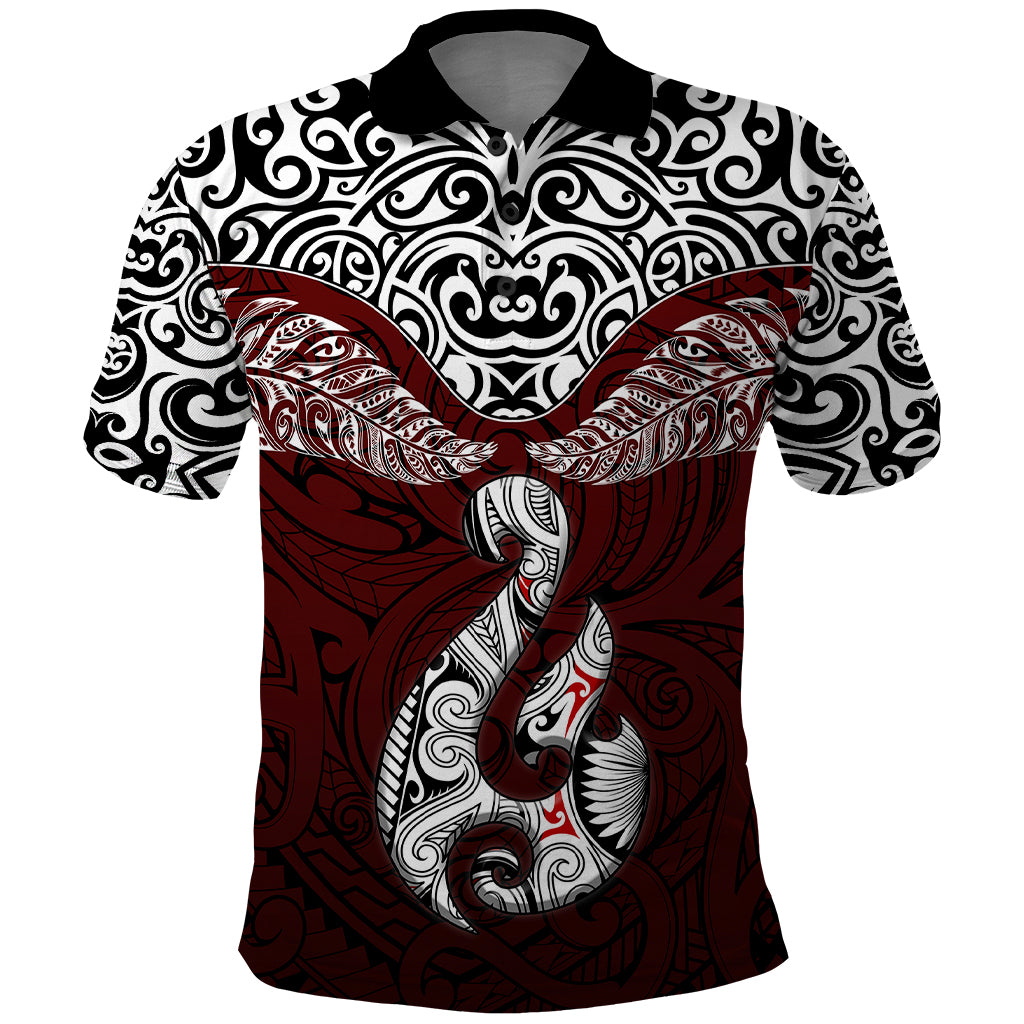 Custom Aotearoa New Zealand Polo Shirt Silver Fern and Matau with Maori Tribal Red Style LT03 Red - Polynesian Pride