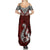 Custom Aotearoa New Zealand Summer Maxi Dress Silver Fern and Matau with Maori Tribal Red Style LT03 - Polynesian Pride