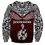 Custom Aotearoa New Zealand Sweatshirt Silver Fern and Matau with Maori Tribal Red Style LT03 - Polynesian Pride