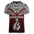 Custom Aotearoa New Zealand Women V Neck T Shirt Silver Fern and Matau with Maori Tribal Red Style LT03 - Polynesian Pride