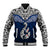 Aotearoa New Zealand Baseball Jacket Silver Fern and Matau with Maori Tribal Blue Style LT03 Unisex Blue - Polynesian Pride