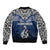 Aotearoa New Zealand Bomber Jacket Silver Fern and Matau with Maori Tribal Blue Style LT03 - Polynesian Pride