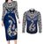 Aotearoa New Zealand Couples Matching Long Sleeve Bodycon Dress and Long Sleeve Button Shirts Silver Fern and Matau with Maori Tribal Blue Style LT03 Blue - Polynesian Pride