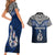 Aotearoa New Zealand Couples Matching Short Sleeve Bodycon Dress and Hawaiian Shirt Silver Fern and Matau with Maori Tribal Blue Style LT03 - Polynesian Pride