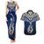 Aotearoa New Zealand Couples Matching Tank Maxi Dress and Hawaiian Shirt Silver Fern and Matau with Maori Tribal Blue Style LT03 Blue - Polynesian Pride