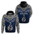 Aotearoa New Zealand Hoodie Silver Fern and Matau with Maori Tribal Blue Style LT03 - Polynesian Pride