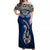 Aotearoa New Zealand Off Shoulder Maxi Dress Silver Fern and Matau with Maori Tribal Blue Style LT03 Women Blue - Polynesian Pride