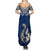 Aotearoa New Zealand Summer Maxi Dress Silver Fern and Matau with Maori Tribal Blue Style LT03 - Polynesian Pride