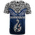 Aotearoa New Zealand T Shirt Silver Fern and Matau with Maori Tribal Blue Style LT03 - Polynesian Pride