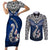 Custom Aotearoa New Zealand Couples Matching Short Sleeve Bodycon Dress and Long Sleeve Button Shirts Silver Fern and Matau with Maori Tribal Blue Style LT03 Blue - Polynesian Pride