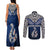 Custom Aotearoa New Zealand Couples Matching Tank Maxi Dress and Long Sleeve Button Shirts Silver Fern and Matau with Maori Tribal Blue Style LT03 - Polynesian Pride