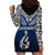 Custom Aotearoa New Zealand Hoodie Dress Silver Fern and Matau with Maori Tribal Blue Style LT03 - Polynesian Pride